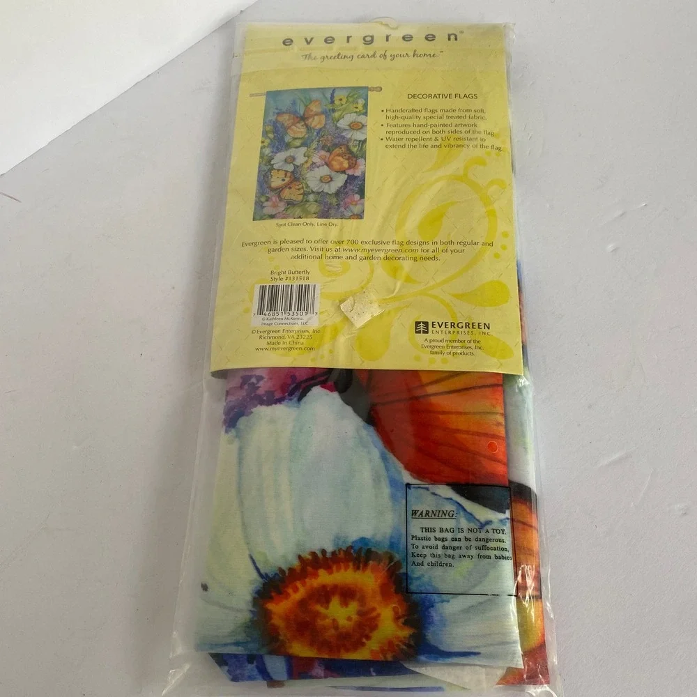 Evergreen Decorative Flag Home‎ 29x43 Multicolor New Butterfly Floral